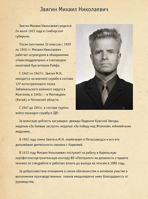 Звягин Михаил Николаевич: информация о Ветеране